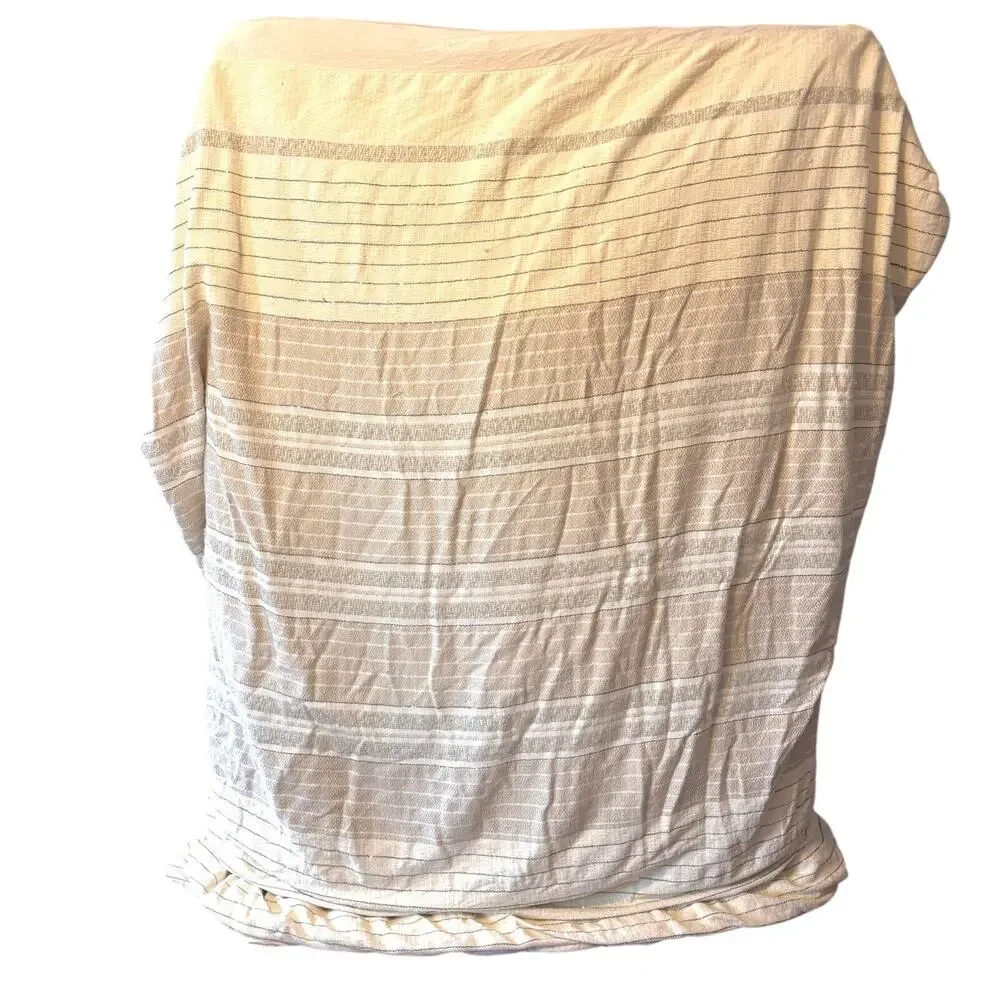 Anthropologie Woven Koseling Striped Duvet Queen Cream, Gold